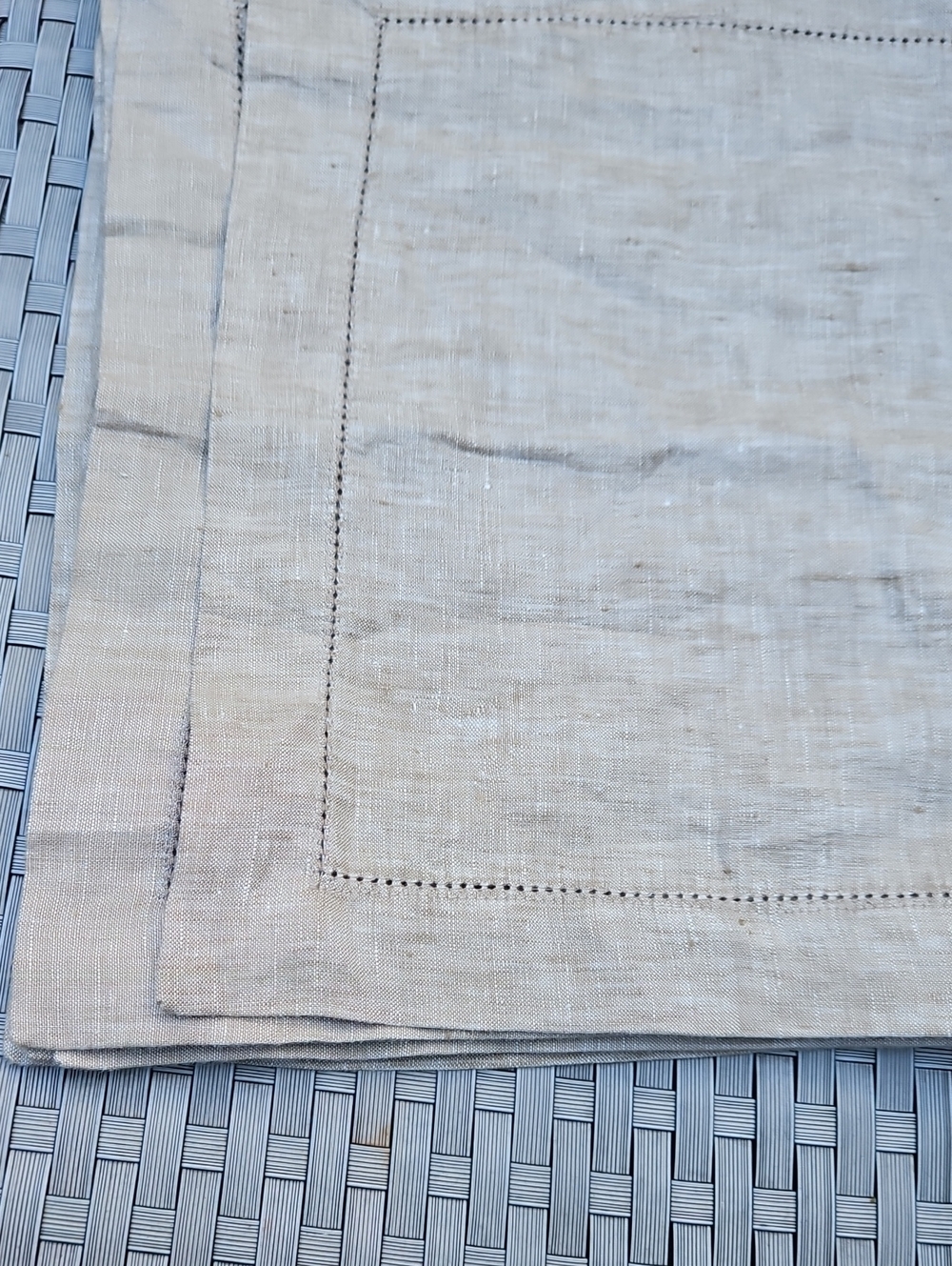 Noble Excellence  Natural Neutral Color  Linen  Hemstitch  Placemats - Set of 8